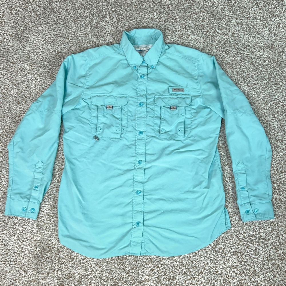 Columbia Shirt Womens Medium Blue Fishing Hiking Vented Long Sleeve PFG Gorp Top